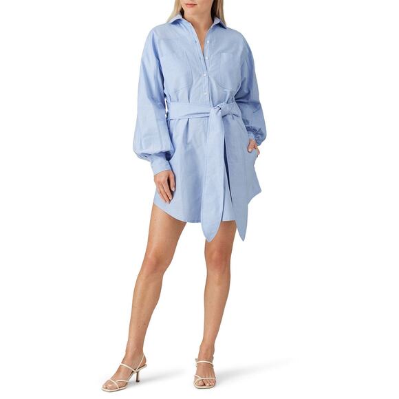 RTR Marissa Webb Emmerson Blue Long Sleeve Tie Waist Shirt Mini Dress Size Large - Picture 1 of 6